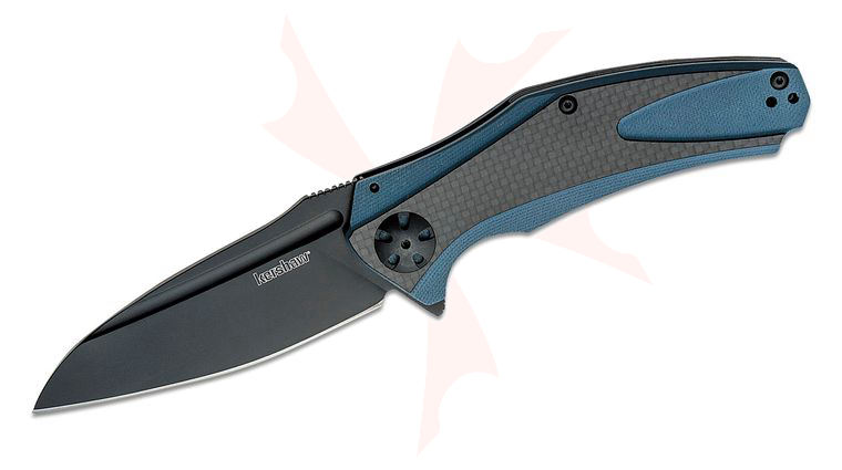 Kershaw 7008CFBLK Natrix XL Flipper Knife 3.75 inch Black Oxide Drop Point Blade, Blue/Gray G10 Handles with Carbon Fiber Onlays