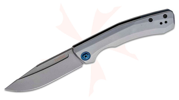 Kershaw 7020 Highball XL KVT Two-Handed Folding Knife 3.3 inch D2 Bead Blasted Clip Point Blade, Stainless Steel Handles