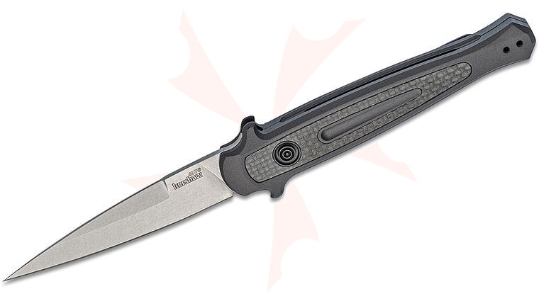 Kershaw 7150 Launch 8 AUTO Folding Knife 3.5 inch Stonewashed CPM-154 Spear Point Blade, Dark Gray Anodized Aluminum Handles w/ Carbon Fiber Inlay