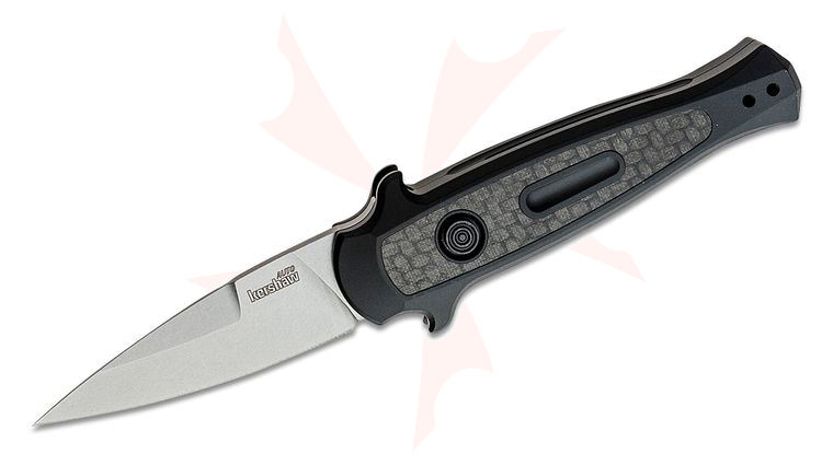 Kershaw 7125 Launch 12 AUTO Folding Knife 2.5 inch Stonewashed CPM-154 Spear Point Blade, Black Anodized Aluminum Handles w/ Carbon Fiber Inlay