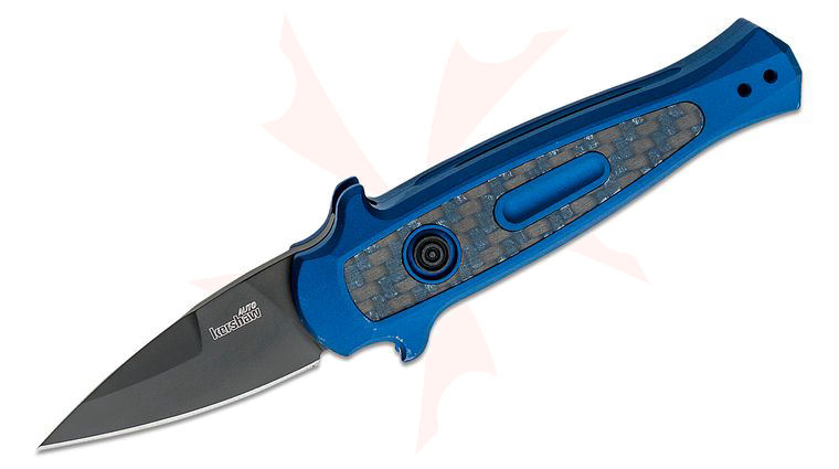 Kershaw 7130BLUBLK Launch 12CA AUTO Folding Knife 1.93 inch Black CPM-154 Spear Point Blade, Blue Anodized Aluminum Handles w/ Blue Weave Carbon Fiber Inlay
