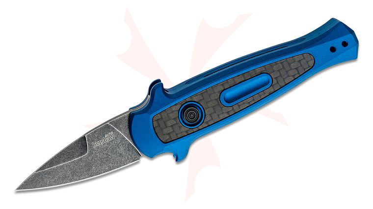 Kershaw 7130BLUBW Launch 12CA AUTO Folding Knife 1.93 inch BlackWashed CPM-154 Spear Point Blade, Blue Anodized Aluminum Handles w/ Carbon Fiber Inlay