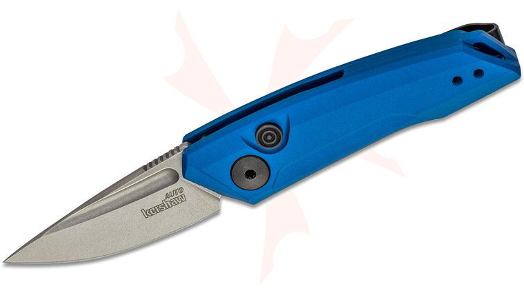 Kershaw 7250BLUSW Launch 9 AUTO Folding Knife 1.8 inch Stonewashed CPM-154 Drop Point Blade, Blue Anodized Aluminum Handles