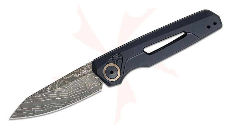 Kershaw 7550BLKDAM Launch 11 AUTO Folding Knife 2.75 inch Damascus Reverse Tanto Blade, Black Aluminum Handles