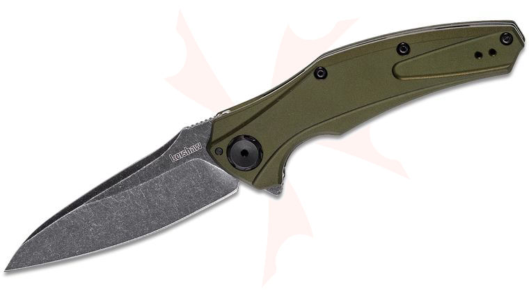 Kershaw 7777OLBW Bareknuckle USA-Made Flipper Knife 3.5 inch 14C28N BlackWashed Blade, OD Green Aluminum Handles