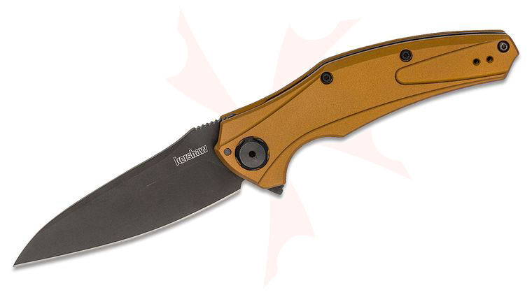 Kershaw 7777EBBLK Bareknuckle USA-Made Flipper Knife 3.5 inch CPM-20CV Black DLC Blade, Earth Brown Aluminum Handles - KnifeCenter Exclusive