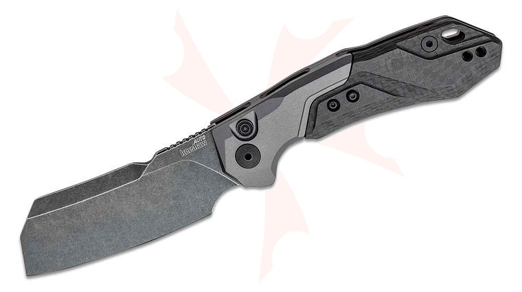 Kershaw 7850 Launch 14 AUTO Folding Knife 3.375 inch BlackWashed CPM-154 Cleaver Blade, Gray  Anodized Aluminum Handles with Carbon Fiber Scale