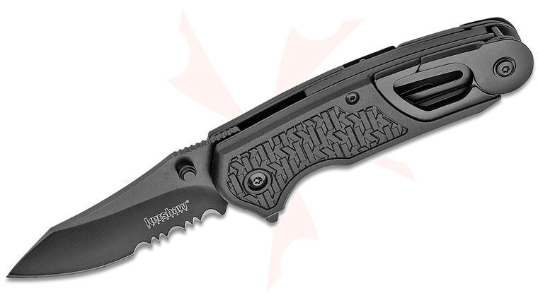 Kershaw 8100 Funxion EMT Rescue Assisted Flipper 3 inch Black Combo Blade, Black FRN Handles