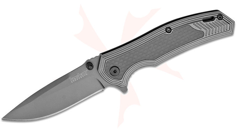 Kershaw 8310 Fringe Assisted Flipper 3 inch Ti Carbo-Nitride Drop Point Blade and Stainless Steel Handles with Carbon Fiber Insert