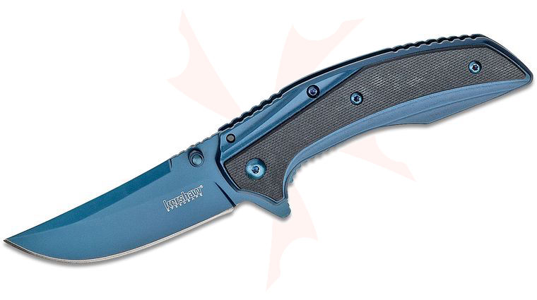 Kershaw 8320 Outright Assisted Flipper 3 inch Blue Upswept Blade, Blue Stainless Steel Handles with Black G10 Overlays