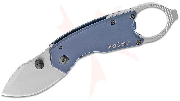 Kershaw KS8710 Antic Multi-Function Folding Knife 1.75 inch Bead Blast Drop Point Blade, Blue PVD Coated Steel Handles
