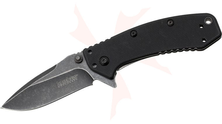Kershaw 1555G10BW Cryo Assisted Flipper Knife 2-3/4 inch Blackwash Plain Blade, G10 and Stainless Steel Handles, Rick Hinderer Design
