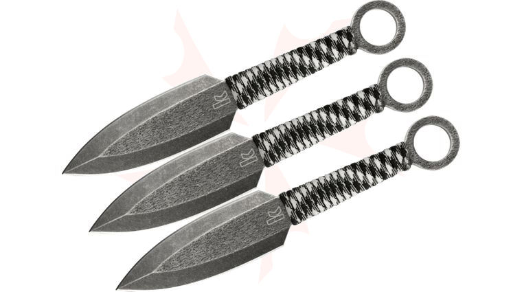 Kershaw 1747BW Ion Set of 3 Throwing Knives 4.5 inch Blackwash Double Edged Blades, Paracord Wrapped Handles