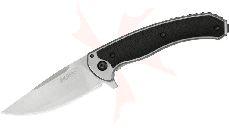Kershaw 1086 Strobe Flipper Knife 3.3 inch Stonewash Plain Blade, Stainless Steel Handles with K-Texture Overlays