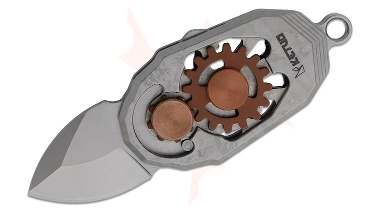 Ketuo Knife Beetle Magnetic Scale Lock Mini Folding Knife 0.9 inch M390 Satin Drop Point Blade, Silver Crystallized Titanium Handles with Gear Inlay, Bottle Opener, Key Ring, and Chain