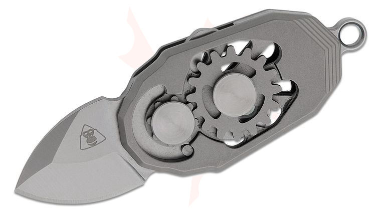 Ketuo Knife Beetle Magnetic Scale Lock Mini Folding Knife 0.9 inch M390 Satin Drop Point Blade, Gray Titanium Handles with Gear Inlay, Bottle Opener, Key Ring, and Chain