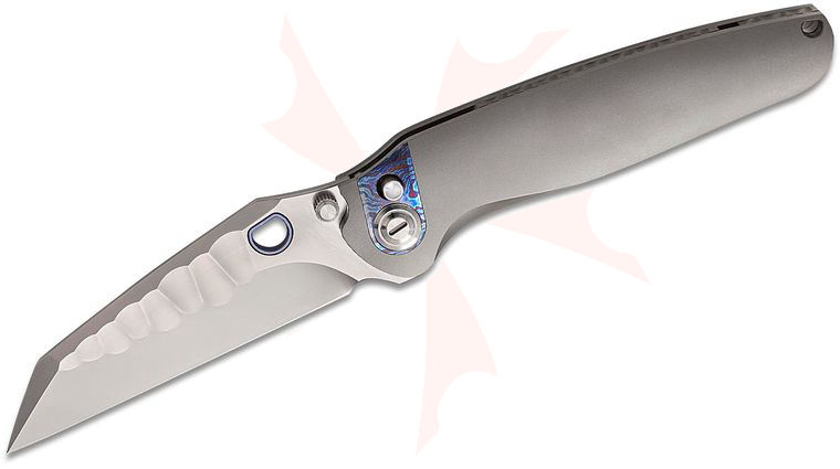 Ketuo Knife Dirty Bird Button Lock Folding Knife 3.74 inch M390 Bead Blast Wharncliffe Blade, Blasted Titanium Handles with Timascus Inlay and Pocket Clip, Safety Lock