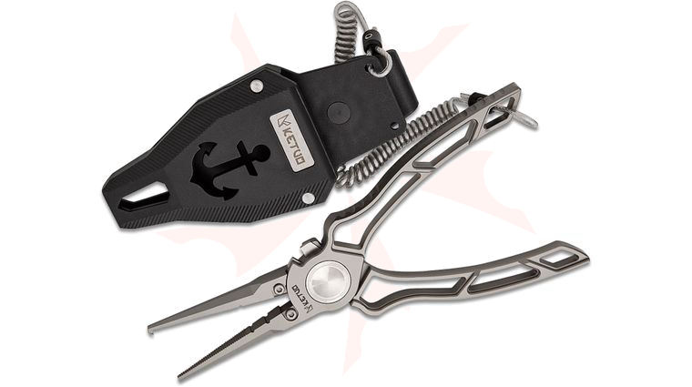 Ketuo Knife Fathom 78TP-LT Fishing Pliers 7.87 inch Overall, Skeletonized Titanium Handles, Black Sheath