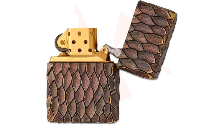 Ketuo Knife Golden Scale Lighter, Solid Brass with Hammered Dragon-Scale Pattern