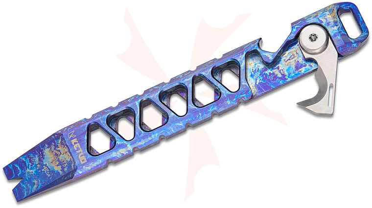 Ketuo Knife K02/C Prybar Cutter Tool 4.38 inch Overall, Entropic Skeletonized Titanium Handle with Folding Seatbelt Cutter