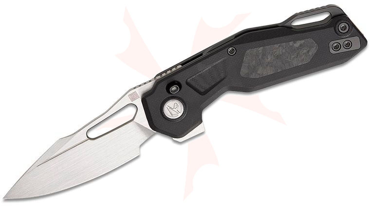 Ketuo Knife David Jin Mini Griffin Button Lock Flipper Knife 2.91 inch 14C28N Satin Spear Point Blade, Black G10 Handles with Carbon Fiber Inlays