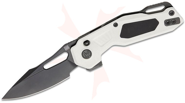Ketuo Knife David Jin Mini Griffin Button Lock Flipper Knife 2.91 inch 14C28N Black PVD Spear Point Blade, White G10 Handles with Black G10 Inlays