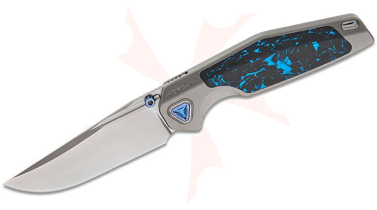 Ketuo Knife Morgan Front Flipper Knife 3.27 inch S45VN Bead Blast Clip Point Blade, Semi-Integral Titanium Handles with Blue Carbon Fiber Inlay