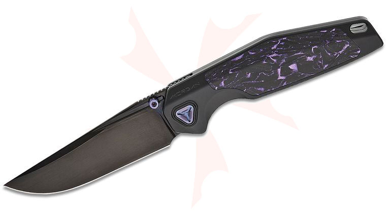 Ketuo Knife Morgan Front Flipper Knife 3.27 inch S45VN Black DLC Clip Point Blade, Semi-Integral DLC Titanium Handles with Purple Carbon Fiber Inlay