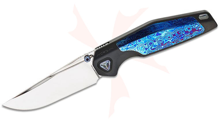 Ketuo Knife Morgan Front Flipper Knife 3.27 inch M390 Mirror Polished Clip Point Blade, Semi-Integral Titanium Handles with Timascus Inlay