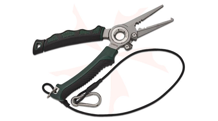 Ketuo Knife Old Salt PM75 Fishing Pliers 7.87 inch Overall, 17-4 Stainless Steel, Green/Black Rubberized Grip, Black Sheath