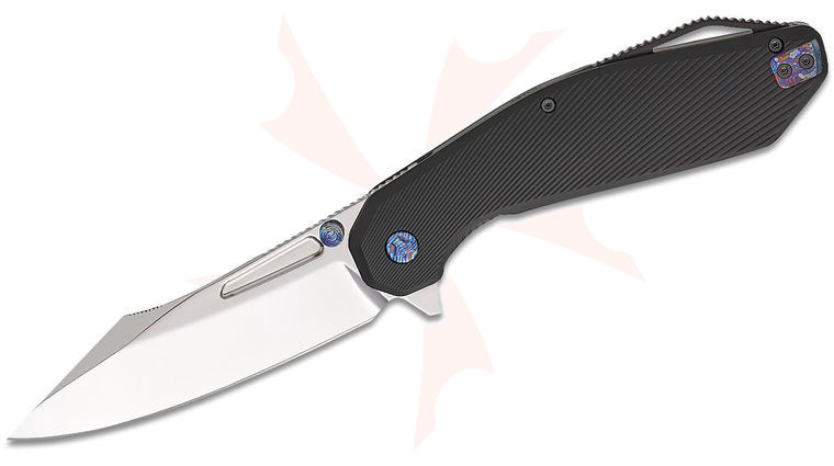 Ketuo Knife Syndicate Liner Lock Flipper Knife 3.74 inch M390 Mirror Polished Clip Point Blade, Black PEI (Ultem) Handles, Timascus Accents
