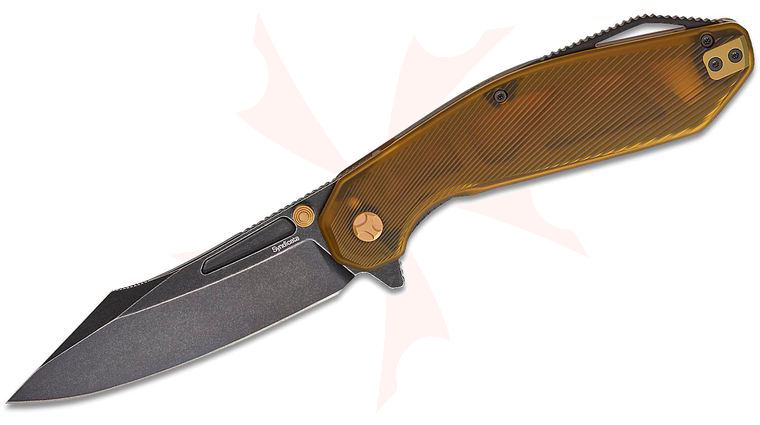 Ketuo Knife Syndicate Liner Lock Flipper Knife 3.74 inch M390 Black Stonewashed Clip Point Blade, Yellow PEI (Ultem) Handles