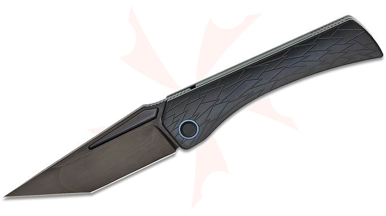 Ketuo Knife Usurper Liner Lock Folding Knife 3.43 inch M390 DLC Tanto Blade, DLC  inchDragon Shard inch Titanium Handles, Blue Pivot Collar, Blue Clip
