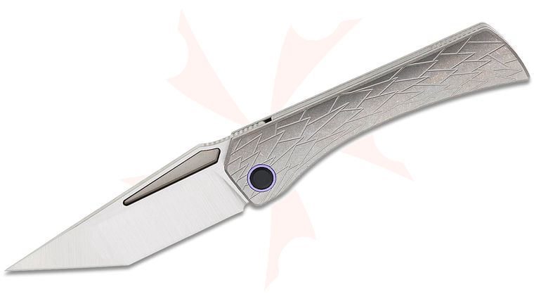 Ketuo Knife Usurper Liner Lock Folding Knife 3.43 inch M390 Satin Tanto Blade, Blasted  inchDragon Shard inch Titanium Handles, Purple Pivot Collar, Purple Clip