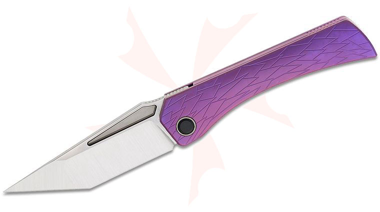 Ketuo Knife Usurper Liner Lock Folding Knife 3.43 inch M390 Satin Tanto Blade, Purple  inchDragon Shard inch Titanium Handles, Gray Pivot Collar, Gray Clip