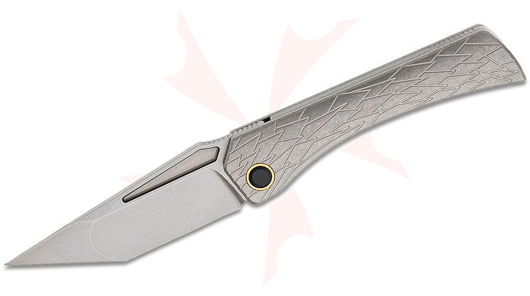 Ketuo Knife Usurper Liner Lock Folding Knife 3.43 inch M390 Stonewashed Tanto Blade, Stonewashed  inchDragon Shard inch Titanium Handles, Gold Pivot Collar, Gold Clip