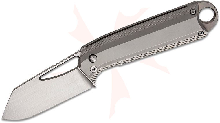 Ketuo Knife Ventr V4 Button Liner Lock Folding Knife 2.8 inch M390 Hand-Rubbed Satin Clip Point Blade, Bead Blasted Titanium Handles, Blue Accents, Safety Lock