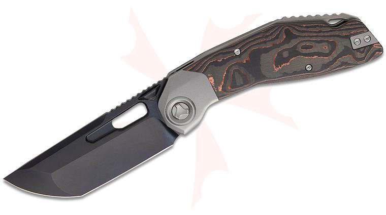 Ketuo Knife Yakuza Frame Lock Front Flipper Knife 3.31 inch M390 Black DLC Modified Tanto Blade, Gray Titanium Handles with Copper Foil Carbon Fiber Onlays