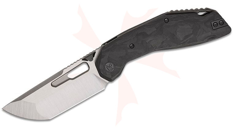 Ketuo Knife Yakuza CF Liner Lock Front Flipper Knife 3.34 inch 154CM Satin Modified Tanto Blade, Marble Carbon Fiber Handles