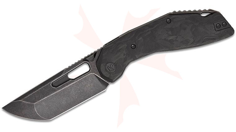 Ketuo Knife Yakuza CF Liner Lock Front Flipper Knife 3.34 inch 154CM Black Stonewashed Modified Tanto Blade, Marble Carbon Fiber Handles