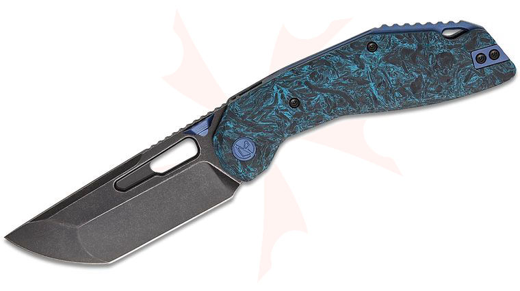 Ketuo Knife Yakuza CF Liner Lock Front Flipper Knife 3.34 inch 154CM Black Stonewashed Modified Tanto Blade, Blue Marble Carbon Fiber Handles