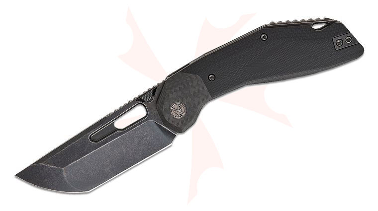 Ketuo Knife Yakuza Liner Lock Front Flipper Knife 3.31 inch 14C28N Dark Stonewashed Modified Tanto Blade, Black G10 Handles with Carbon Fiber Bolsters