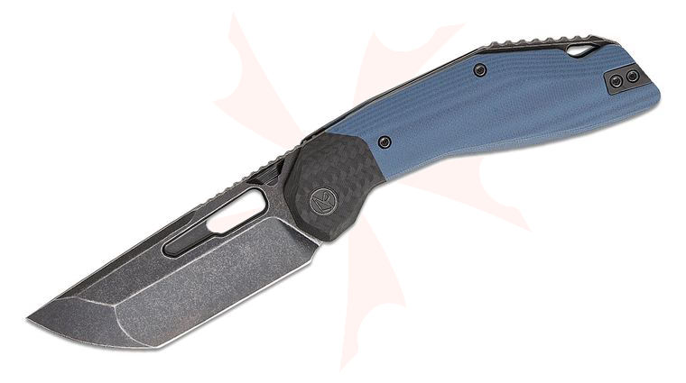Ketuo Knife Yakuza Liner Lock Front Flipper Knife 3.31 inch 14C28N Dark Stonewashed Modified Tanto Blade, Blue G10 Handles with Carbon Fiber Bolsters