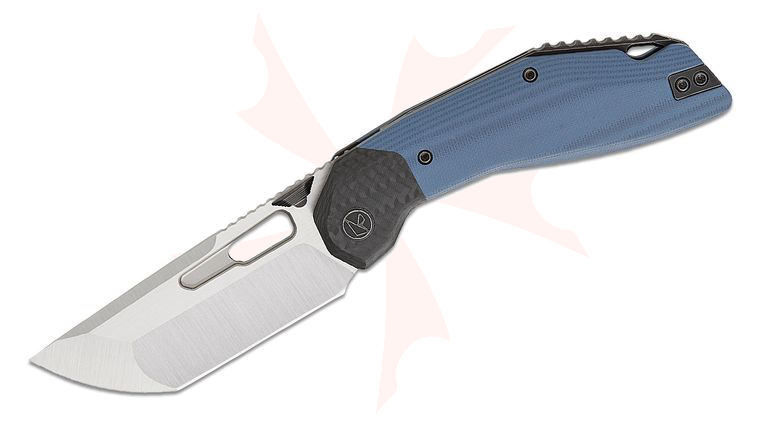 Ketuo Knife Yakuza Liner Lock Front Flipper Knife 3.31 inch 14C28N Satin Modified Tanto Blade, Blue G10 Handles with Carbon Fiber Bolsters
