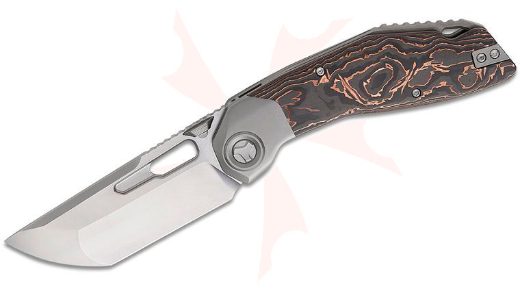 Ketuo Knife Yakuza Frame Lock Front Flipper Knife 3.31 inch M390 Bead Blast Modified Tanto Blade, Gray Titanium Handles with Copper Foil Carbon Fiber Onlays