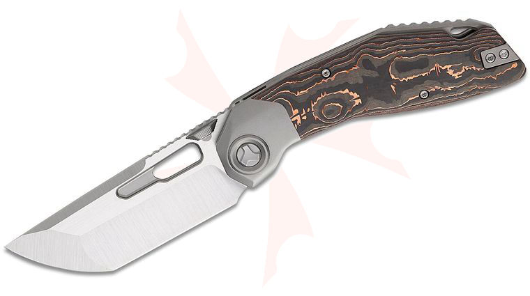 Ketuo Knife Yakuza Frame Lock Front Flipper Knife 3.31 inch M390 Satin Modified Tanto Blade, Gray Titanium Handles with Copper Foil Carbon Fiber Onlays
