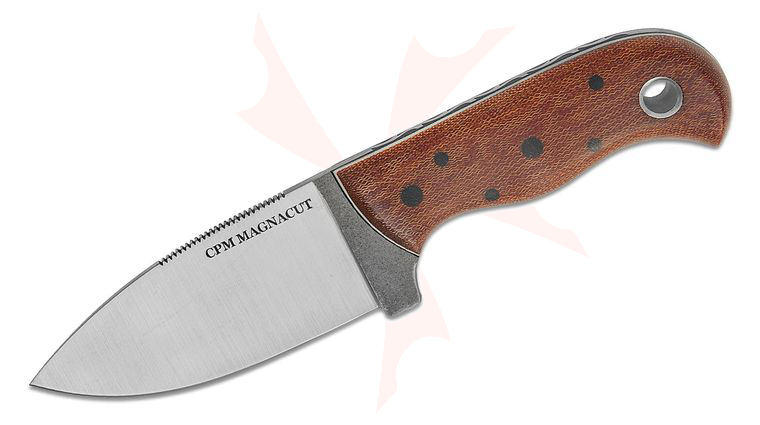 KHDaily Pocket Bushcrafter Fixed Blade Knife 3.25 inch CPM-MagnaCut Satin Drop Point Blade, Westinghouse Canvas Micarta Handles with Black and White G10 Liners, Thorn Filework, Leather Sheath