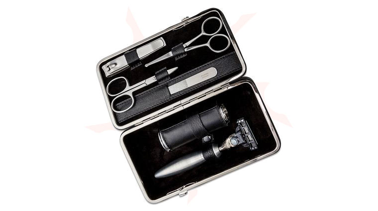 Kiehl Solingen 6pc Travel Manicure and Shave Set, Black Nappa Leather Case