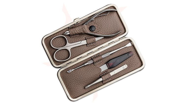 Kiehl Solingen 5pc Mount Everest Manicure Set, Brown Nappa Leather Case