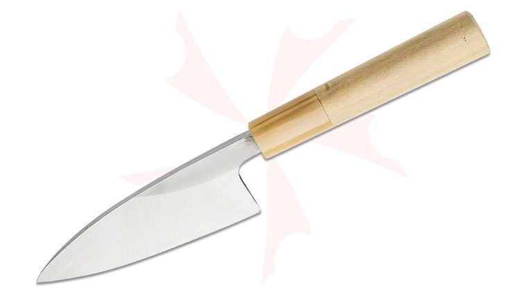 Kikuichi Tatsutogi Series Ajikiri All-Purpose Knife 4.75 inch 2-Layer Carbon Steel Blade, Japanese Magnolia Wood Handle